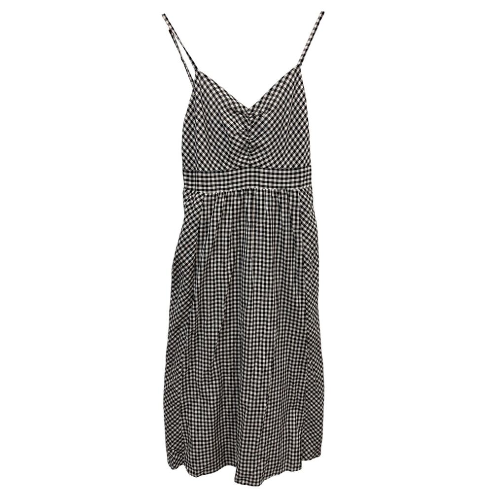 Evereve Black White Gingham Empire Waist Cotton Midi Dress Size M